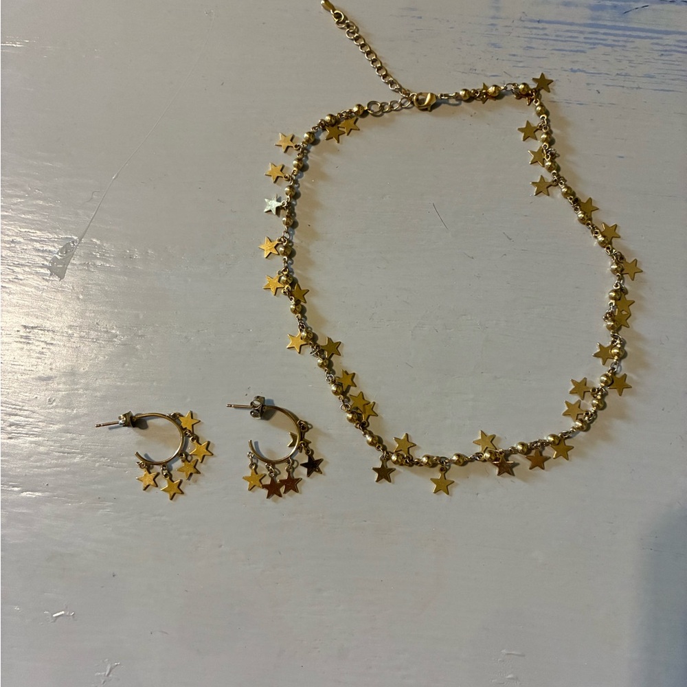 ALV Jewels Gold Star Necklace and Earring Set